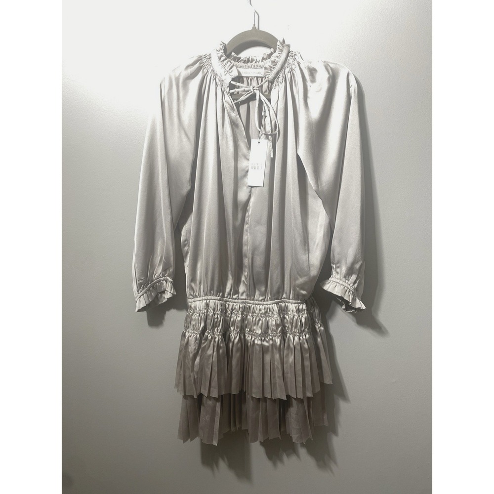 NWT Bishop & Young Dom Silver Mini Party Dress High Fashion Formal Flare Size S